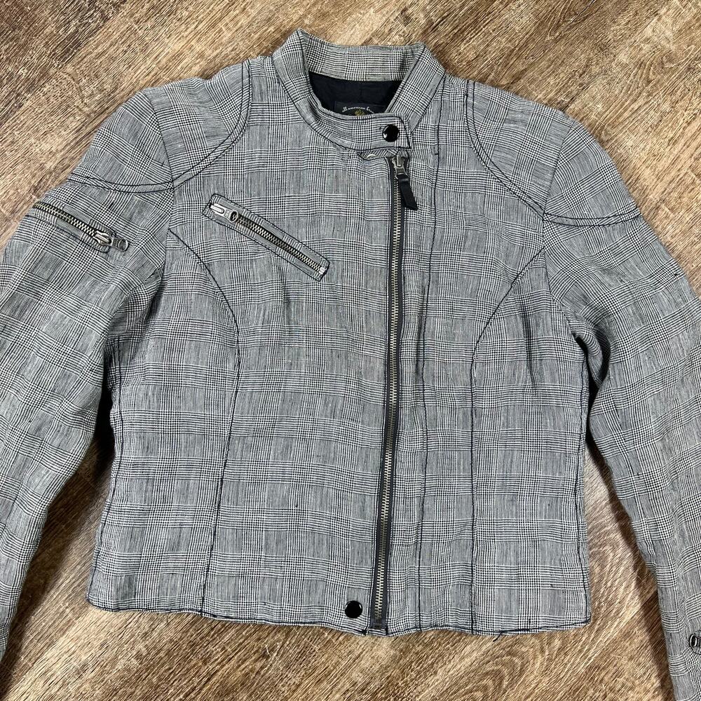 Vintage Polo Ralph Lauren Women's 100% Linen Blazer Jacket Moto Plaid - Picture 5 of 8